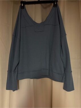 Women's Relaxed Waffle-Knit Pullover  in Dusty Blue